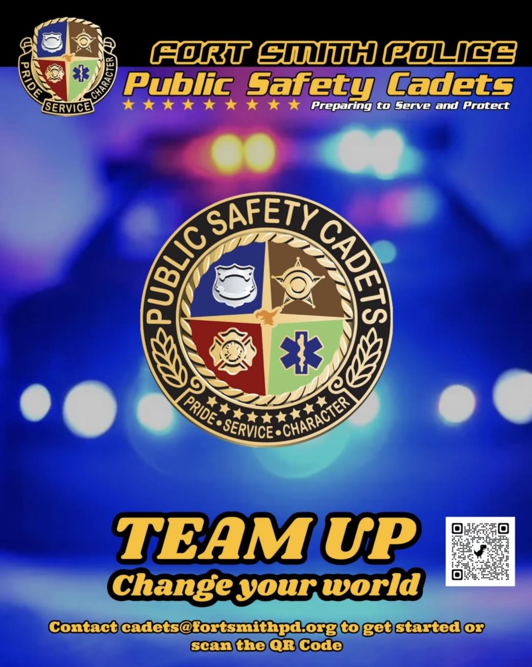 team up, change your world, apply to fort smith police public safety cadets program