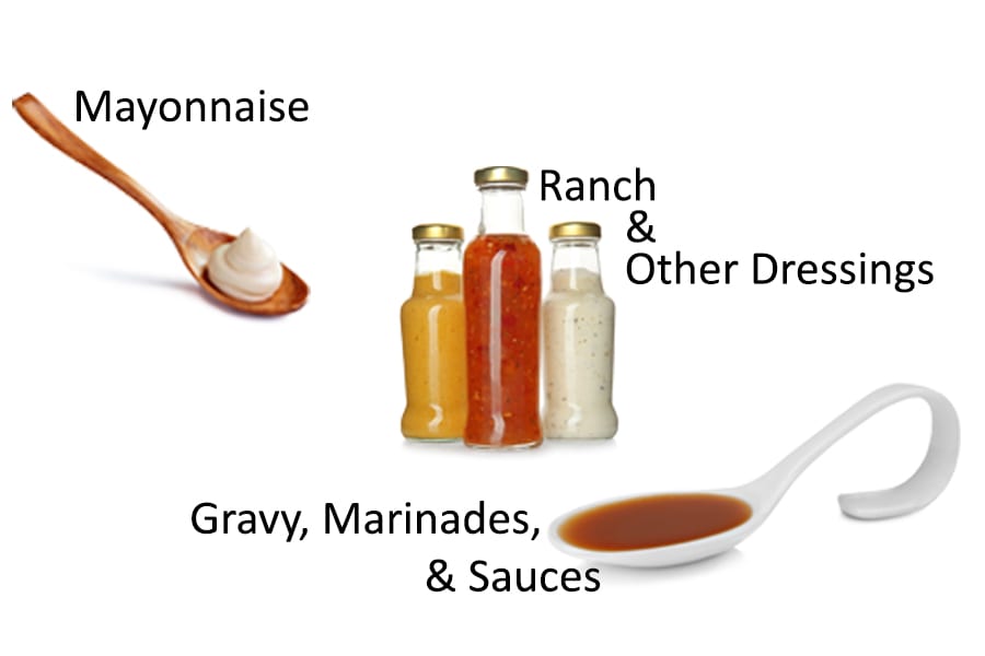 Mayonnaise, ranch and other dressings, gravy, marinades, sauces